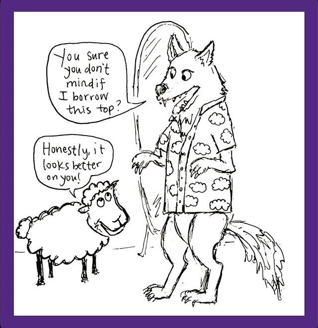 Courtesy of @myqkaplan &lsquo;s brain and my fingers 💓✨
.
#wolfinsheepsclothing #getit?#ididntwanttoinsultyourintelligencebycaptioningit #quarantoon #quarantine #cartoon #collaboration #ideasex #wolf #sheep #cutetop